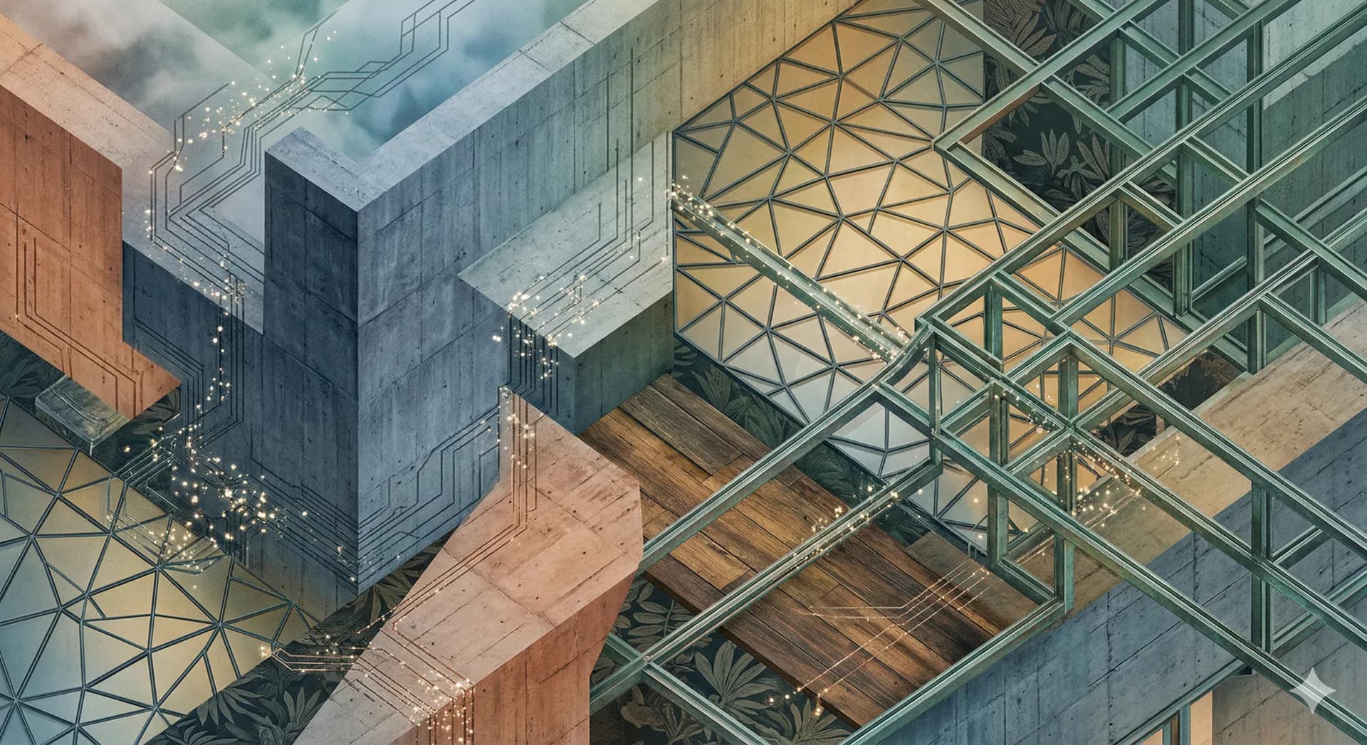 Architectural blueprint overlaid on a modern arena facade