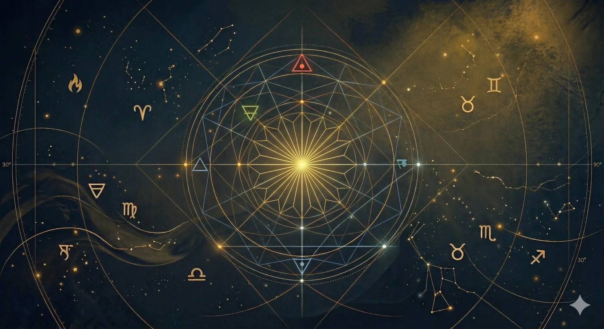 Zodiac constellations and celestial elements in alignment